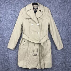 DKNY Trench Coat Women XS Tan Rain Coat Stretch Belted Stretch Double Breasted